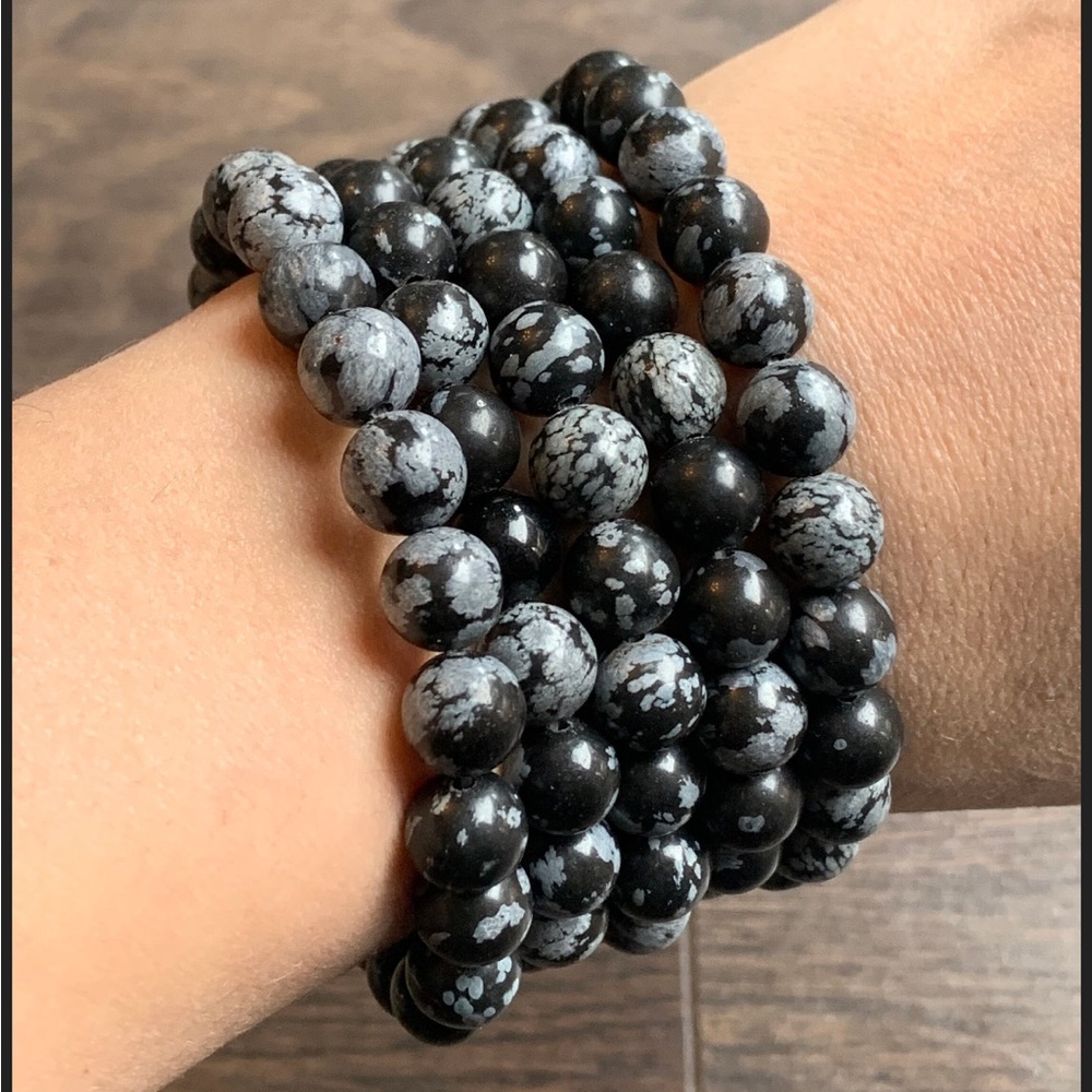 Snowflake Obsidian Beaded Bracelet